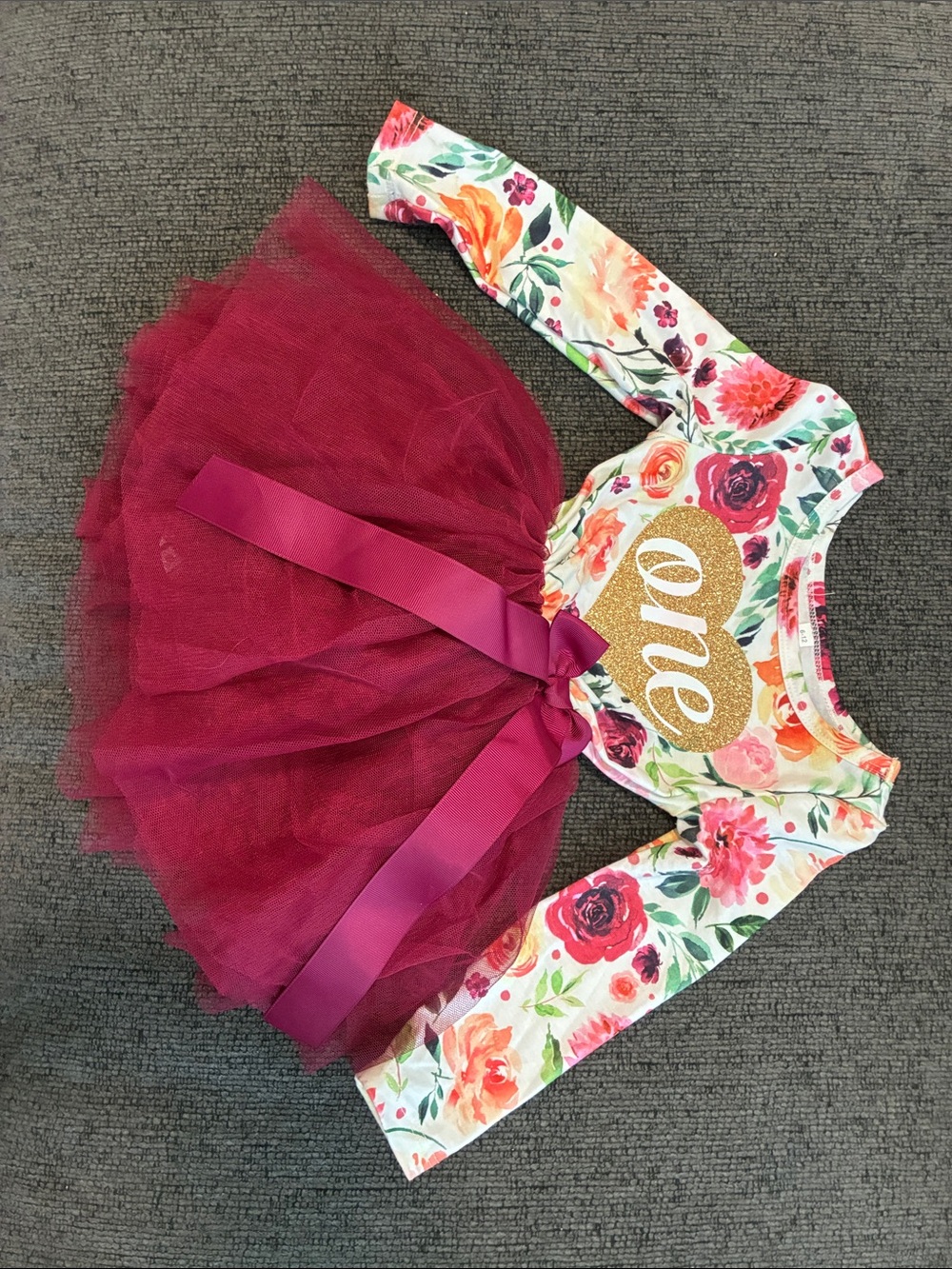 Floral 'One' Burgundy Tulle Tutu Dress - Birthday Outfit